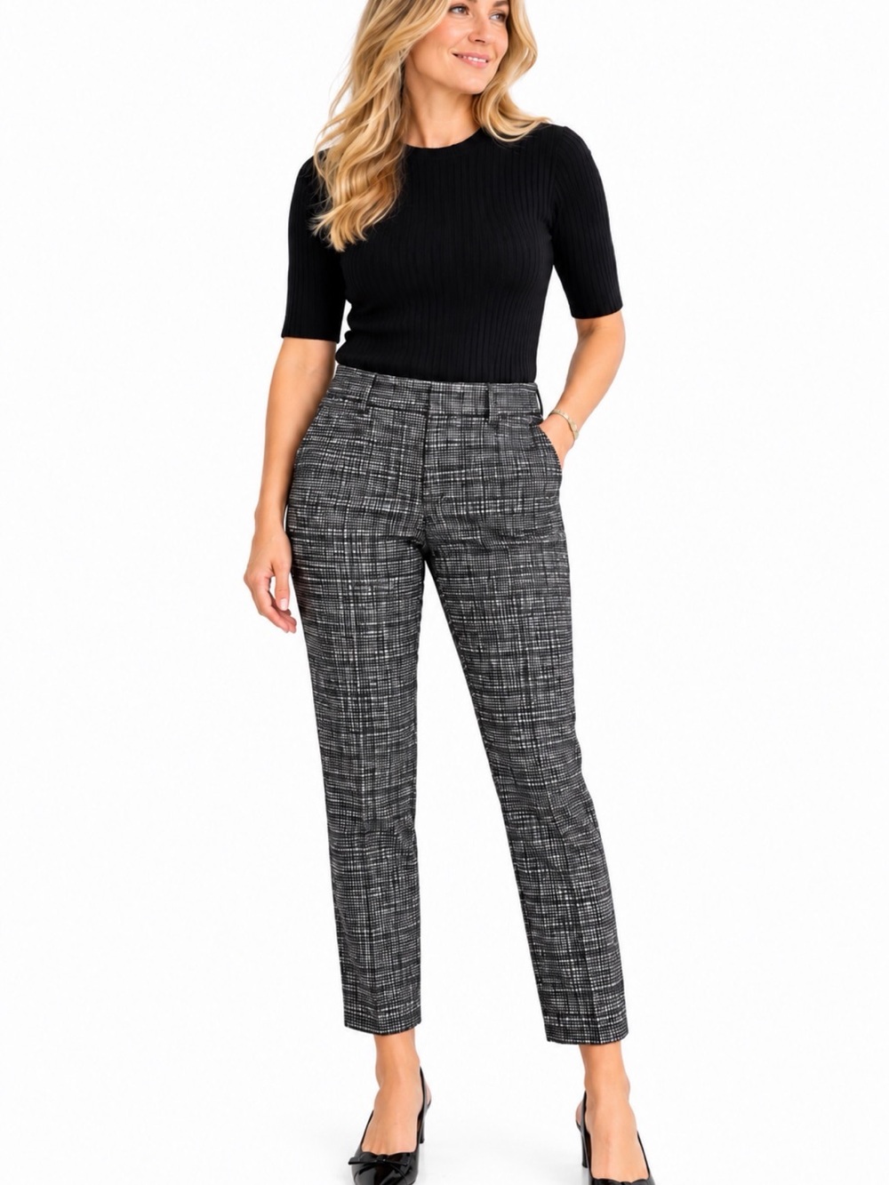 Loft Marisa Skinny Black & White Plaid Slim Ankle Pants - Women's 6P